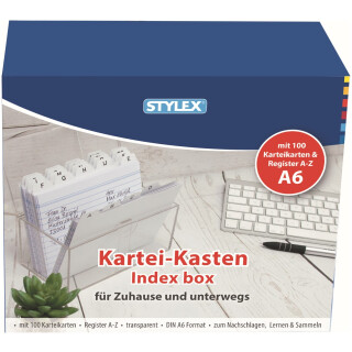 Stylex Karteikasten DIN A6 inkl. 100 Karteikarten und A-Z Register