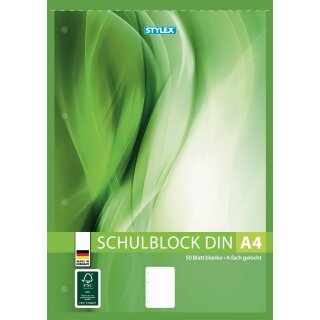 STYLEX Schulblock DIN A4 blanko, 50 Blatt