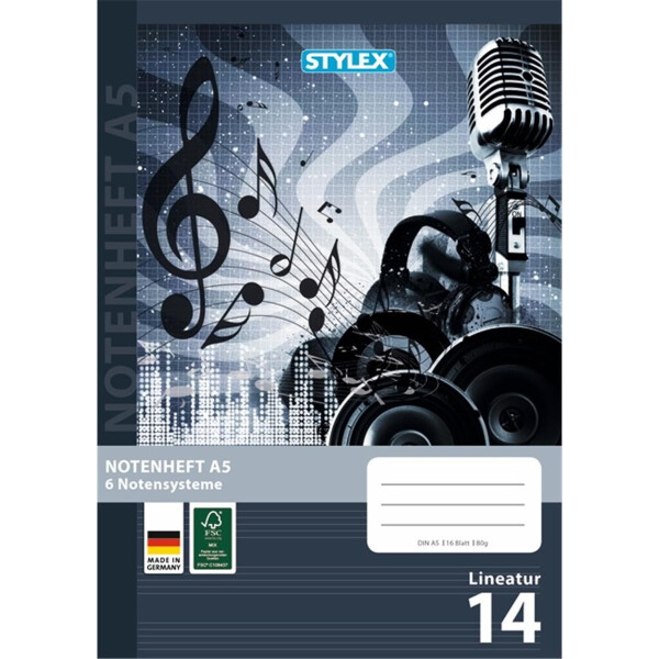 STYLEX Notenheft DIN A5 16 Blatt