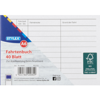 20x Stylex Fahrtenbuch 40 Blatt DIN A6