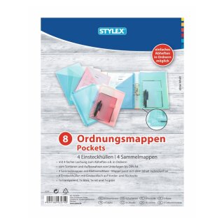 Stylex-Ordnungsmappen Set 8-teilig, in 4 verschiedenen Farben transparent, blau, rot & grün
