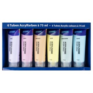 STYLEX Acrylfarbe 75 ml, 6er Pack Pastell-Farben